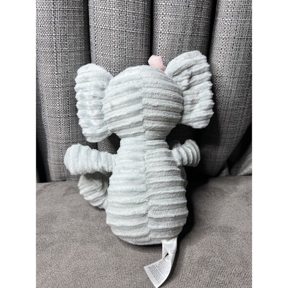 Chick Pea Plush Elephant Lovey Gray White Ears Tummy Textured Pink Bow 11 inch - Picture 3 of 6